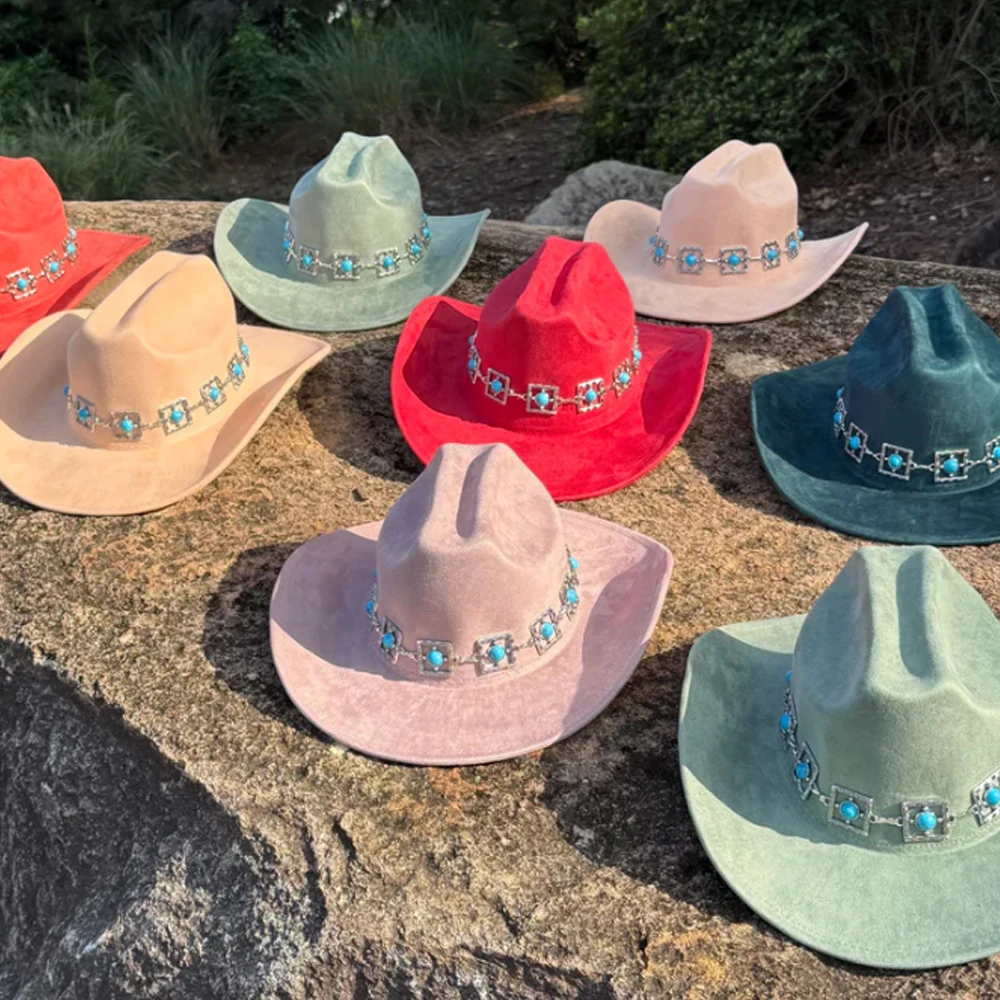 

DRESHOW UnisexCowboy Hat Western Style Suede Cowboy Hat Wide Brim Leather StrapVintage Fedora Hat Neutral Hat sombrero vaquero
