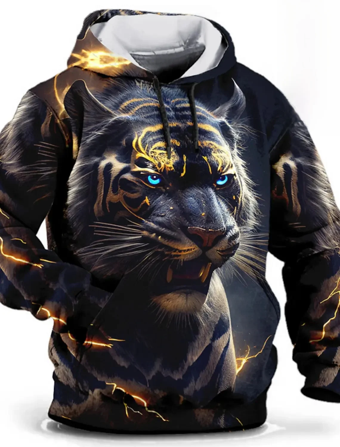 Vintage Tiger Męska bluza z kapturem z nadrukiem 3d Moda Zwierzęca grafika Długi rękaw Mężczyźni Oversized Streetwear Tees — zdjęcie 2