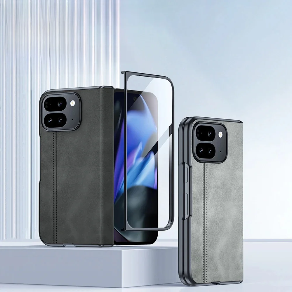 voor Google Pixel 9 Pro Fold telefoonhoesje, schapenvachttextuur magnetische scharnier beschermhoes, geïntegreerde beschermfolie - afbeelding 2