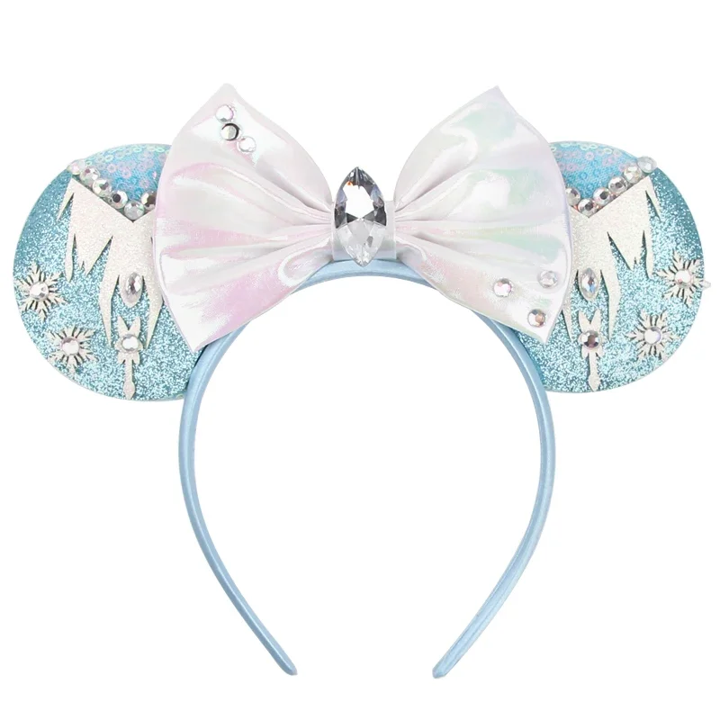 NEU Frozen Snowflake Mausohren Stirnband Mädchen Jungen Pailletten 5"Bogen Haarband Weihnachten Festival Party Cosplay Haarschmuck