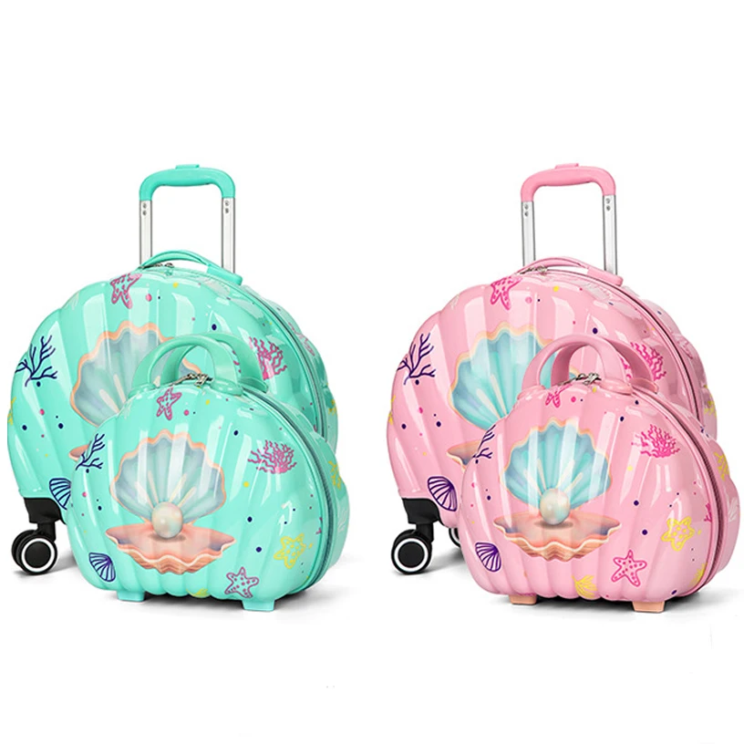 14"20 Inch 2 Piece Children's Girl Travel Small Suitcase Set With Wheel Kids Trolley Rolling Luggage Cosmetic Bag Boarding Case