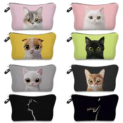 Trousse de maquillage personnalisée pour femme, sac à cosmétiques, sac d'évaluateurs, cadeau d'enseignant, sac de voyage, dessin animé personnalisé, impression de chat 3D, école