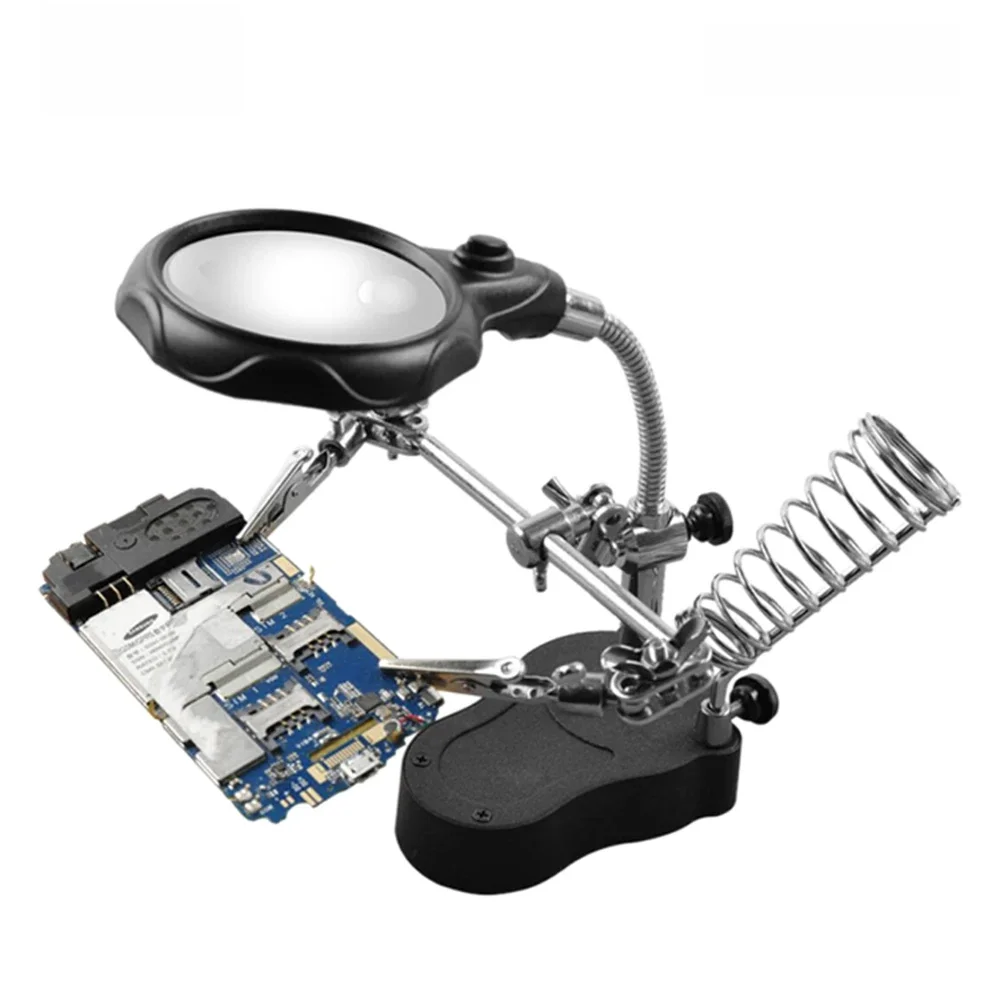Welding Magnifying Glass with 2 LED Light 3.5/12X Lens Auxiliary Clip Loupe Desktop Magnifier Soldering Stand Holder Repair Tool