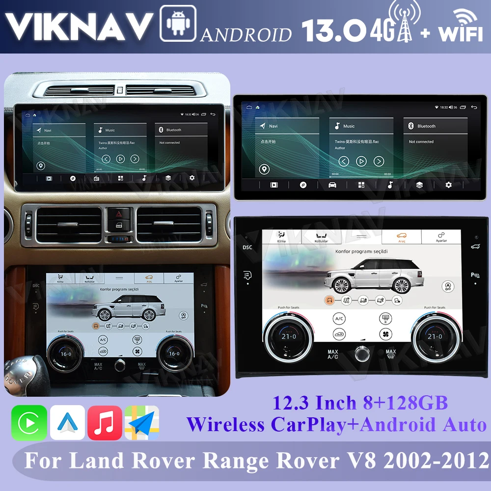 Viknav Upgrade Android 12.3 Inch Car Radio For Land Range Rover vogue V8 L322 2002-2012 Android Auto Wireless CarPlay GPS Navi