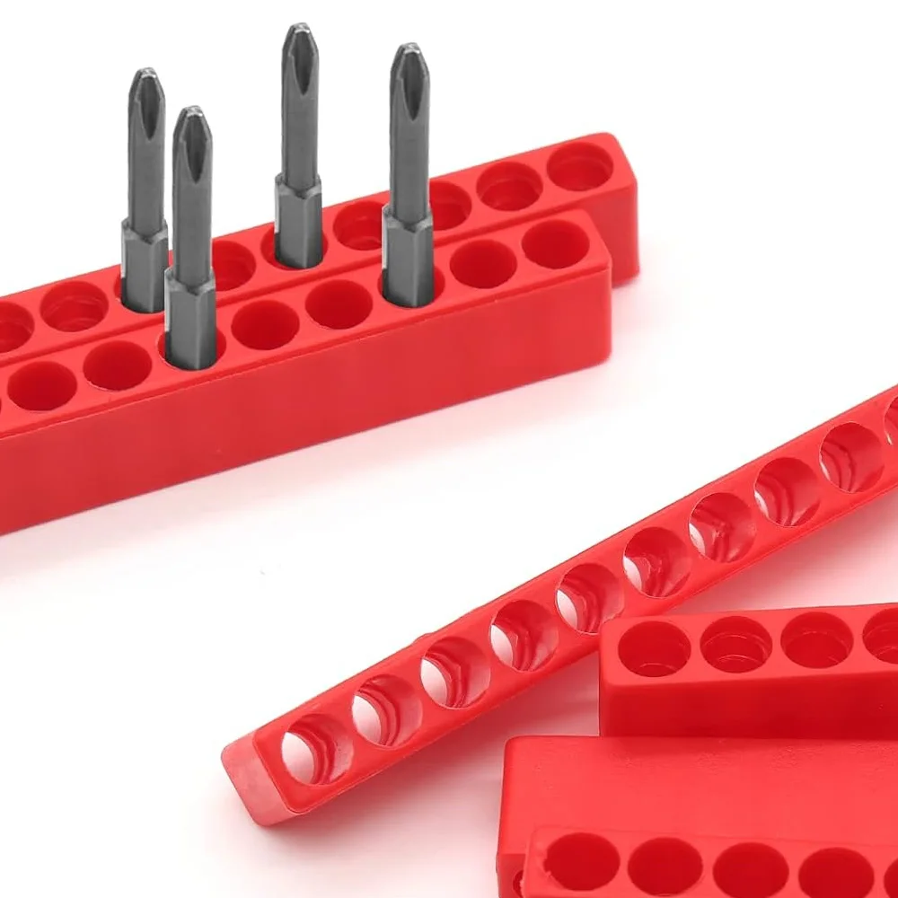 5PCS Screwdriver Bit Holder Hand Tools Drill Bits Organizer Rack Durable Screw Storage 11 Holes Red Case For 1/4inch Hex Tools