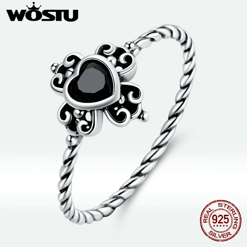 WOSTU Geometric Finger Ring 925 Sterling Silver Heart of Spades Rings Shining Zircon Women Elegant Silver Jewelry FIR746