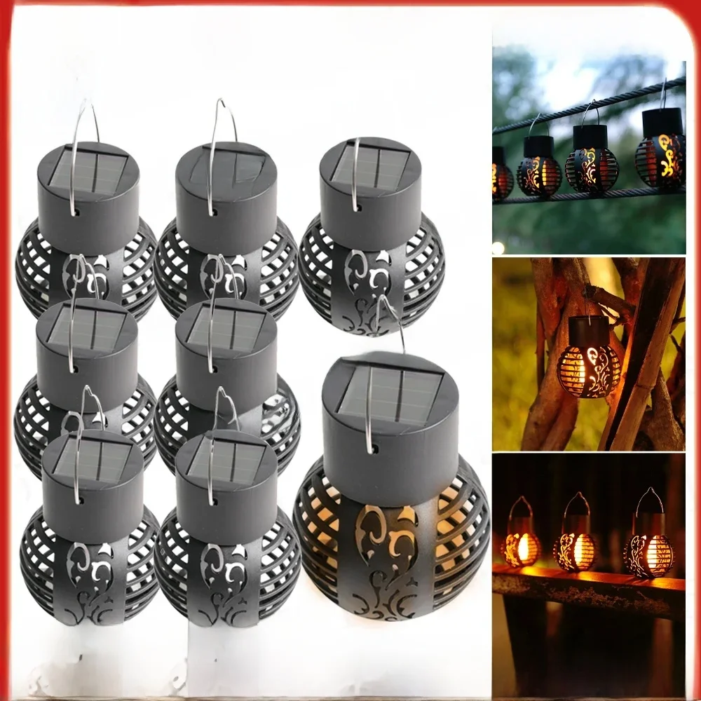 Lampe Solaire Décorative à LED, Boule Creuse Étanche, Effet de Flamme, pour l'Extérieur, 1 à 8 Pièces