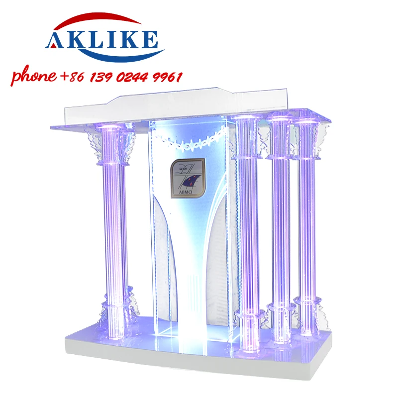 Attractive Pulpit Luminous Podium Customized Logo Auditorium Lectern Chaplain Training Pulpit Clear Church Rostrum Free Shipping