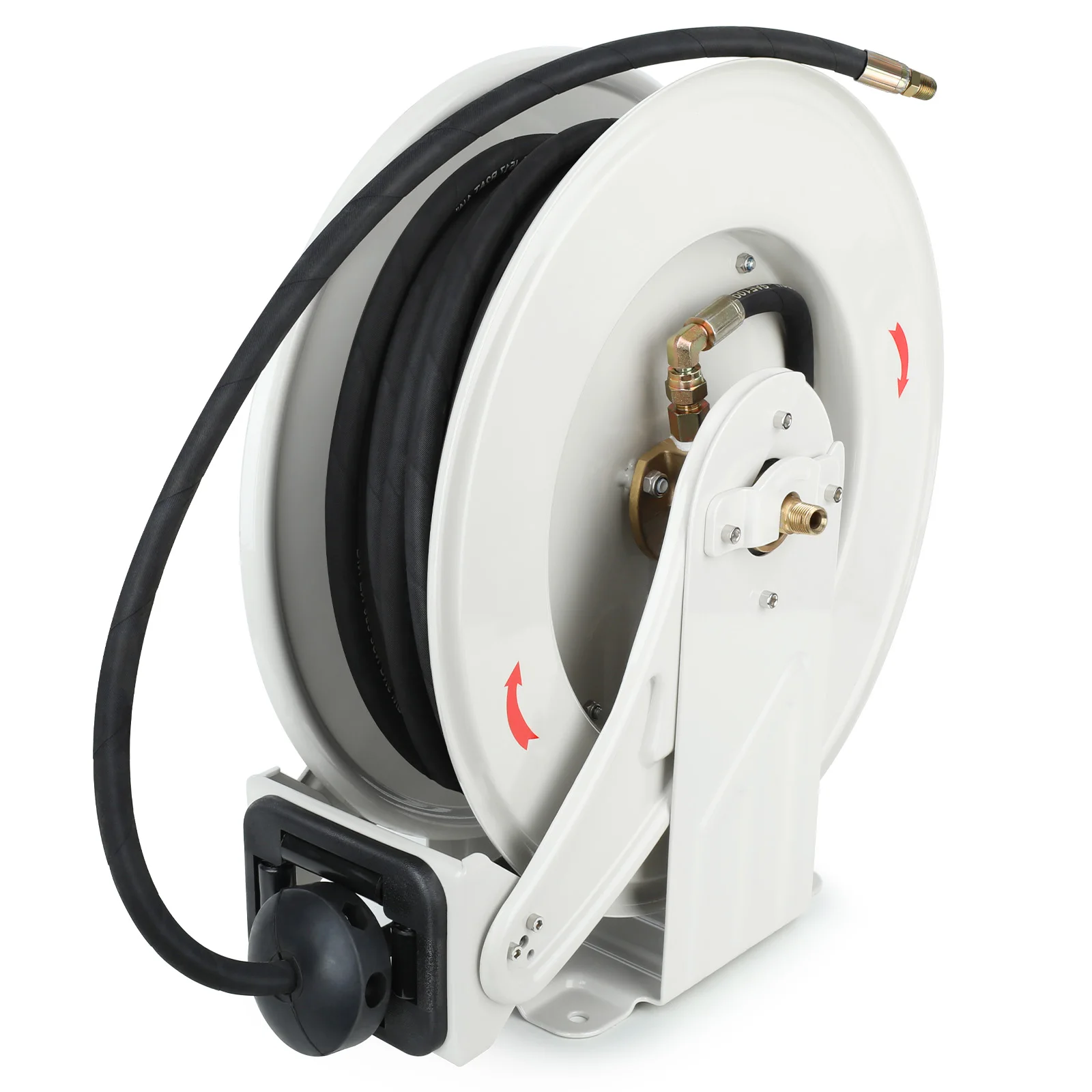 

Oil Hose Reel 1/4 inch x 50 ft Retractable Fuel Hose Reel Adjustable Support Arm and Pipe Gripper Spring Driven Heavy Duty