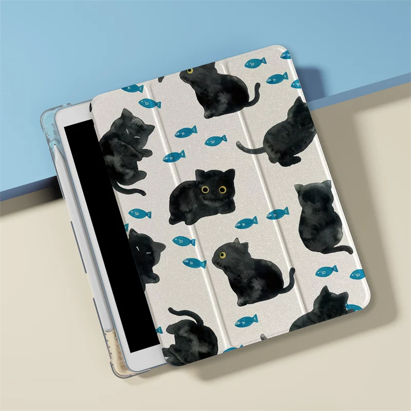 Etui na iPada Pro 11 cali Air 2024 iPad Air 5/4 10.9 10th 7/8 10.2 9.7 cala Air3 10.5 mini 6/5/4 Etui Cute Cat Cover z uchwytem na długopis