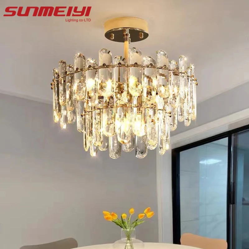 

Luxury K9 Crystal Ceiling Lights Gold Round LED Lights For Dining Living Room Bedroom Kitchen Art Deco Lighting Modern Lustre