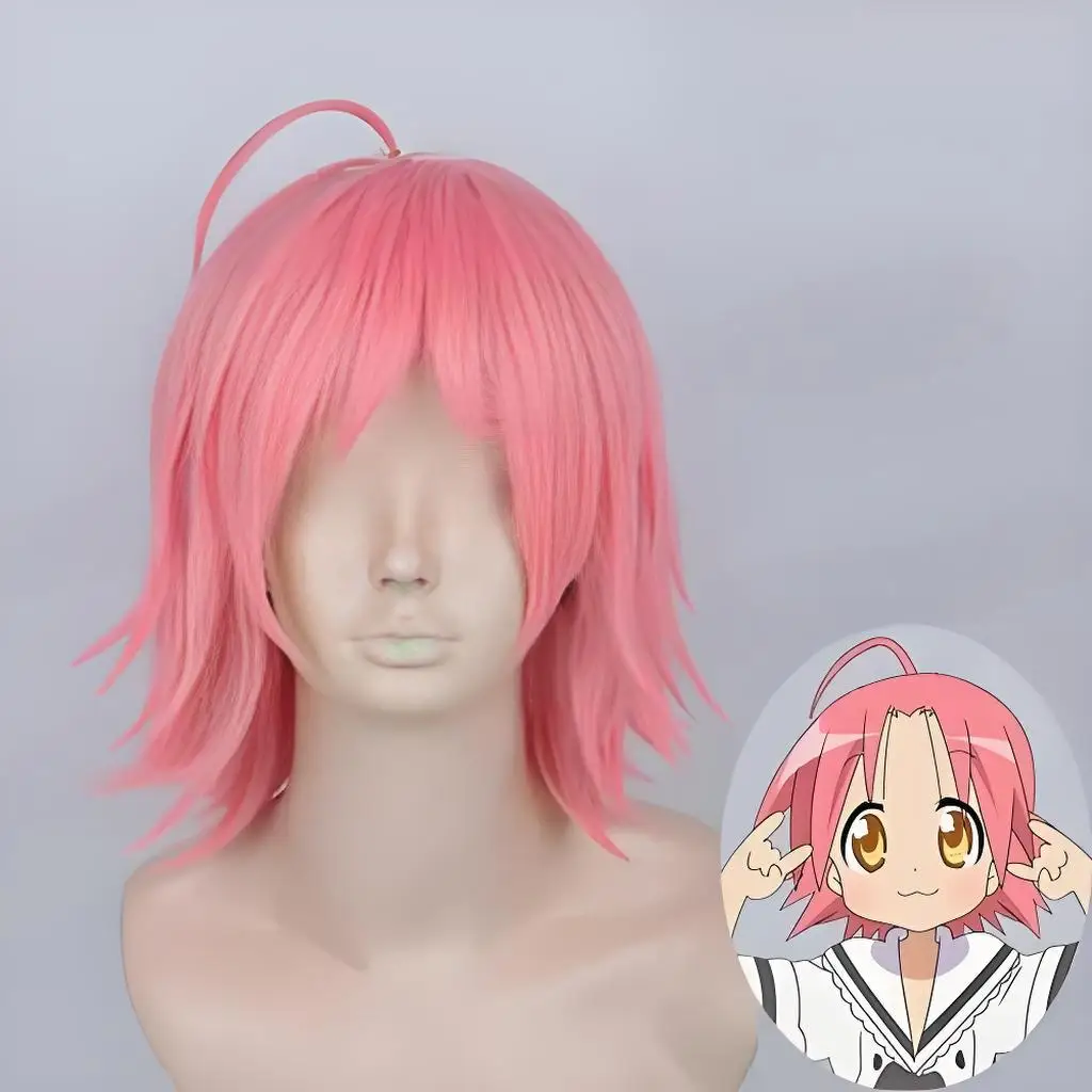 

Lucky Star Cosplay Wig Akira Kogami Short Pink Heat Resistant Fiber Anime Hair Costume Accessory