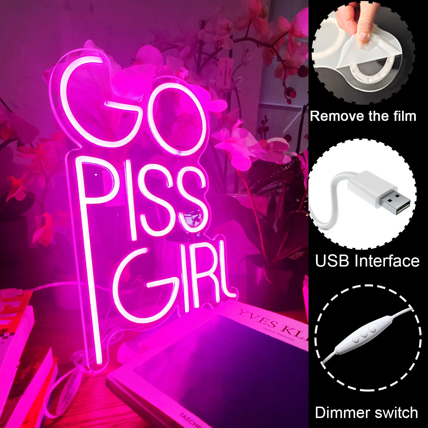 Imagem -06 - Urinary Girl Neon Sign Pintura de Quarto e Banheiro para Mulheres Decoração do Quarto Design Bonito Presente de Tecnologia de Moda 2024