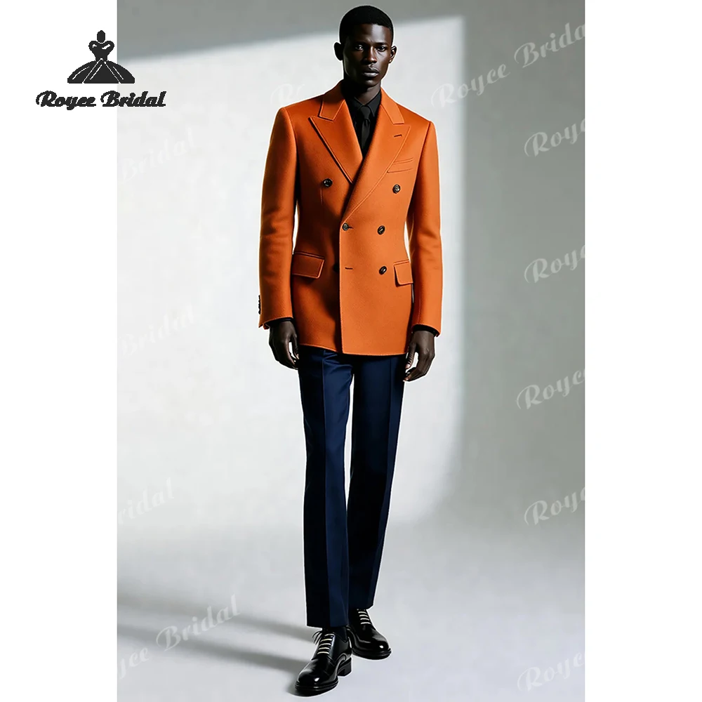 Ciemnopomarańczowy dwuczęściowy garnitur męski dwurzędowy na wesele 2026, klapy ostre, garnitur biznesowy wieczorowy, szyty na miarę trajes para hombre