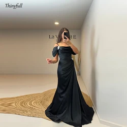 Thinyfull Mermaid Black Prom Dress Off Shoulder Satin Crystal Evening Party Dresses 2024 Floor Length Formal Occasion Gown