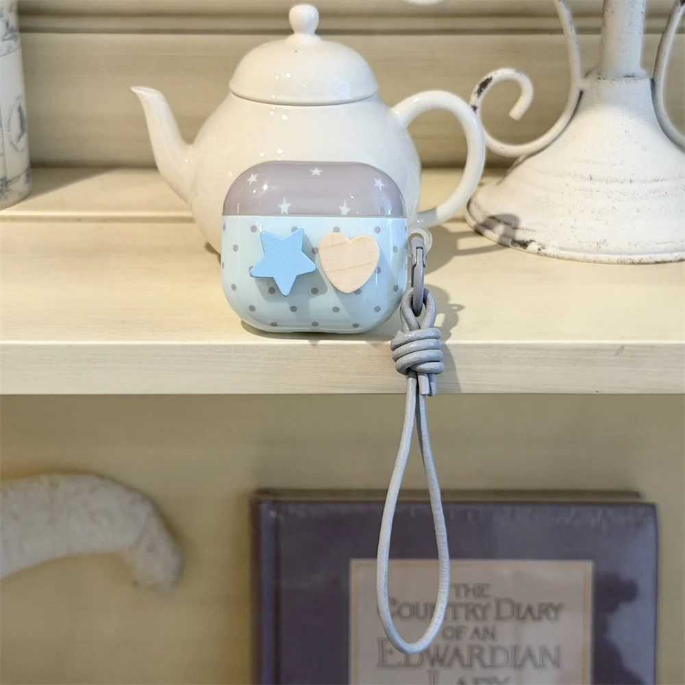 

Ins Polka Dot Blue Earphone Case Cover for Apple Airpods 4 3 2 Pro2 Pro3 Case with Charm Silicone Earphone Case Shockproof Funda