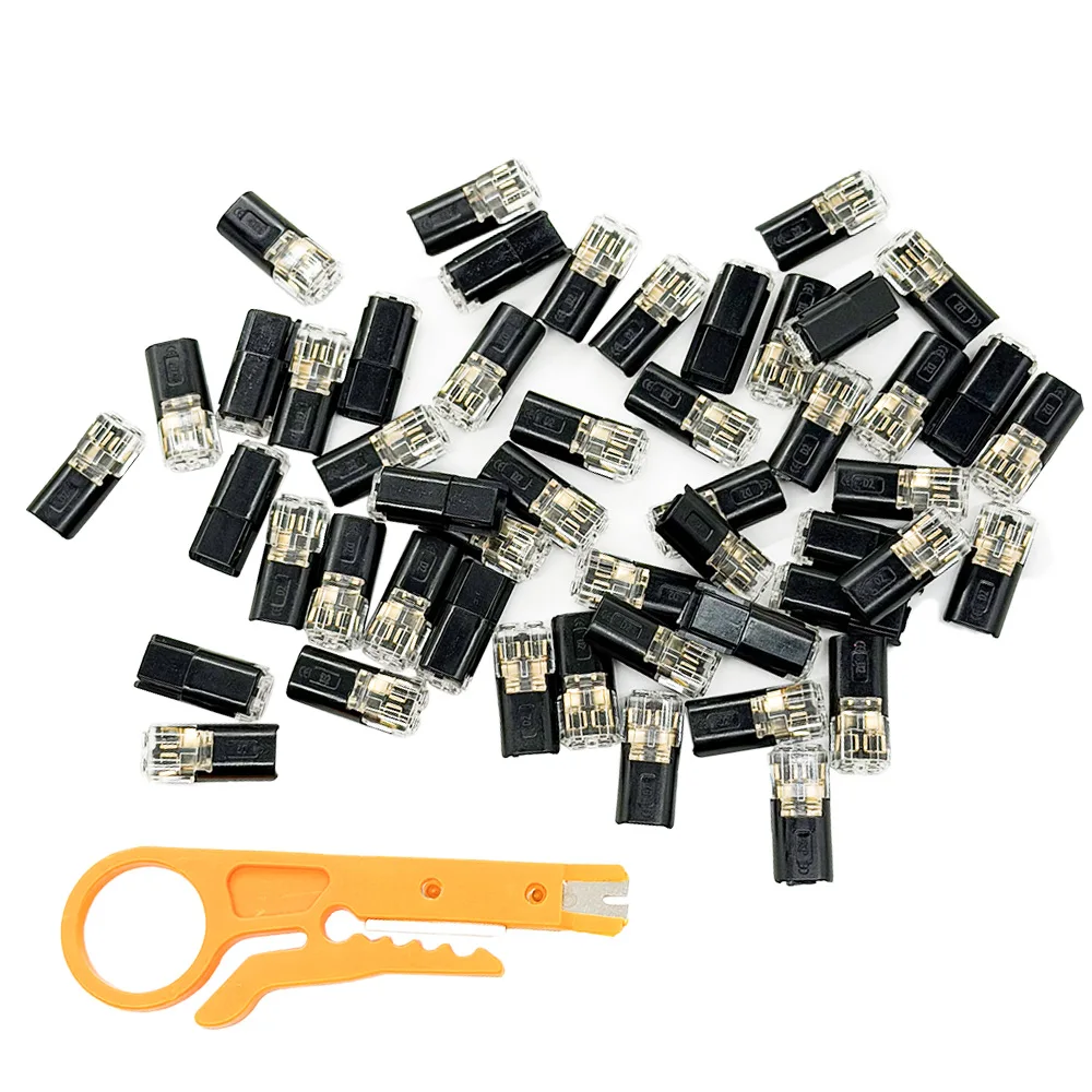 50pcs D2 double-line interlocking detachable LED without welding, 2-pin bidirectional insert cable buckle connector,with box