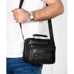 Lederax Steel Case Men's Genuine Leather Horizontal Shoulder Cross-Body Messenger Bag Multi-Pocket Purse Soft Handbag