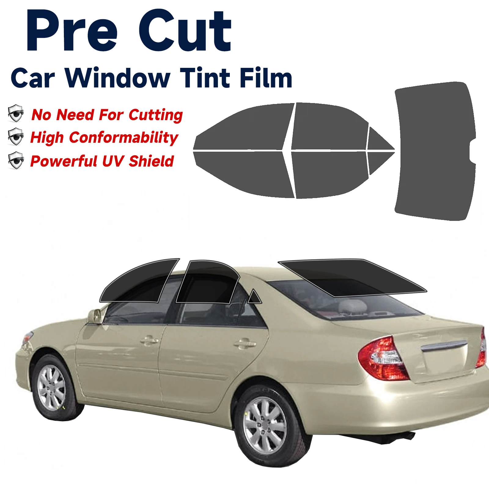

PreCut Window Tint Car For Toyota Camry Sedan 2002-2006 All Sides Sun UV-IR Blocking Heat&Glare 2Ply Window Protector Film Shade