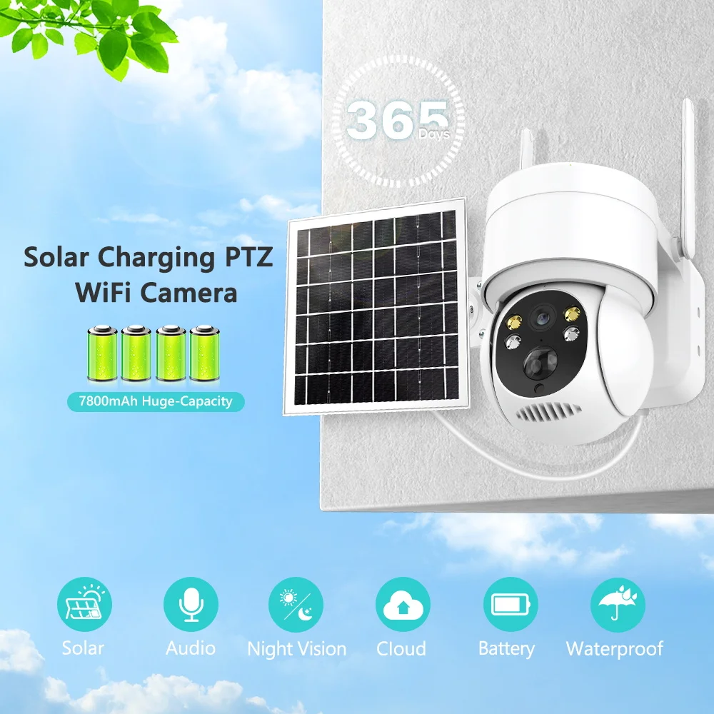 4MP WIFI Solar Camera PIR Human Detection Outdoor Security With Solar Panel PTZ Surveillance Camera iCsee Rechargeable Battery