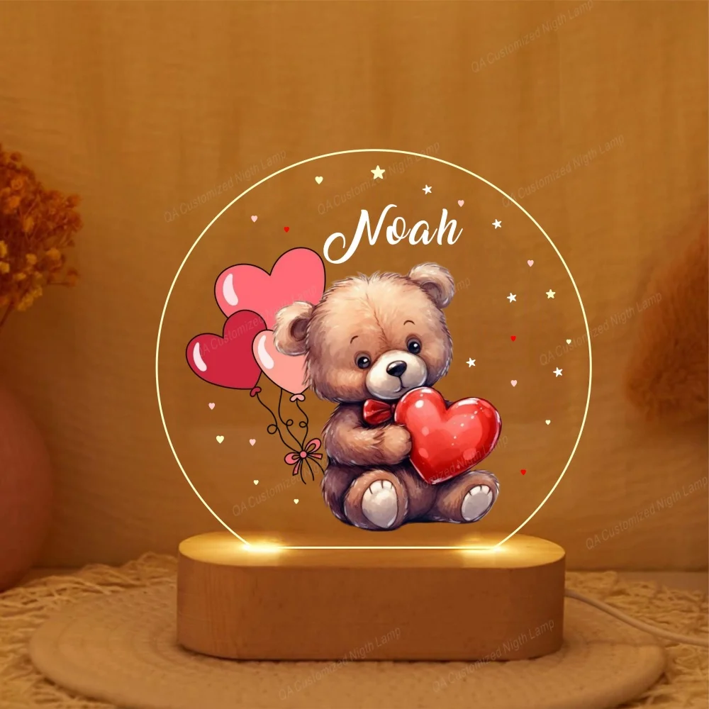 Personalised LED Nursery Lamp Bear Night Light Gift Kids Name Lamp Gift Decor Light Christmas Present