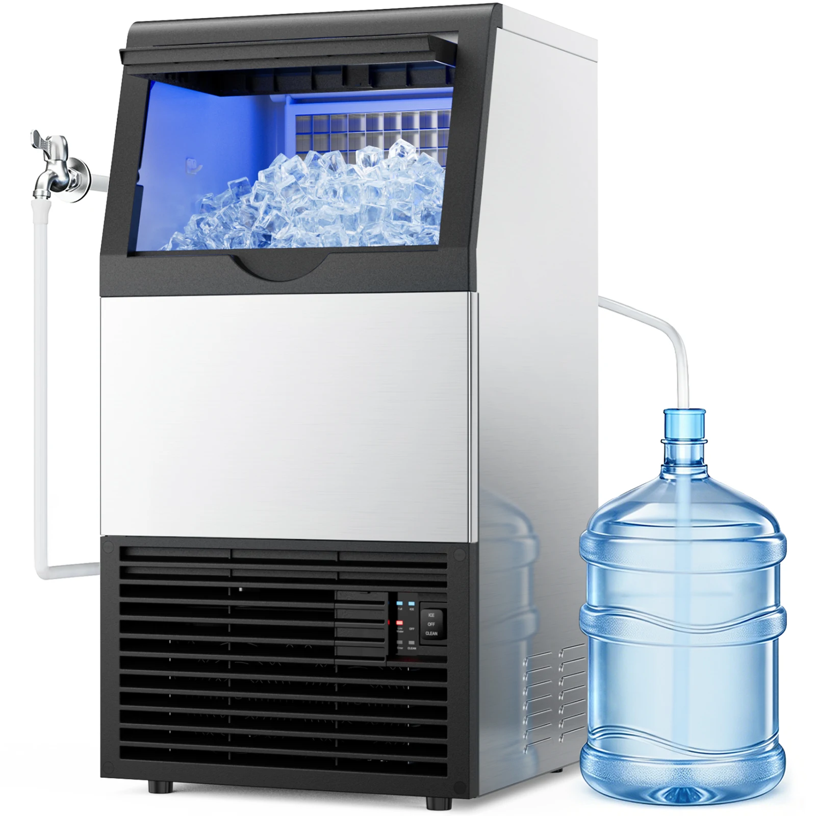 Commercial Ice Maker 100lbs/24H with 33lbs Ice Storage 2 Water Inlet Under Counter Ice Machine, 36 Ice Cubes in 8-15 Mins, Stainless Steel Built-in Ice Maker Self-Cleaning for Home Bar