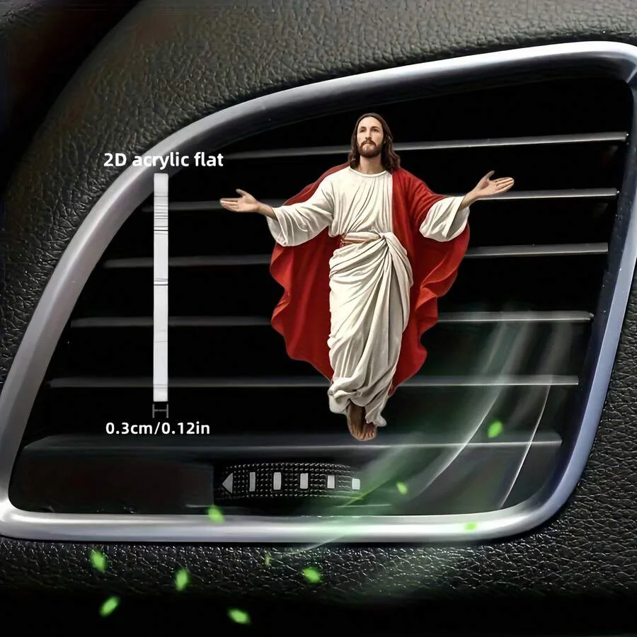 

2D Flat, 2D Flat Jesus Car Vent Clip - Religious Automotive Decoration With Air Freshener, Easy Installation, For Car Interior Decor - Christian Car Accessories Gift For Drivers, Decorative Charm, Sleek Finish, Fragrance Holder, 2D Flat