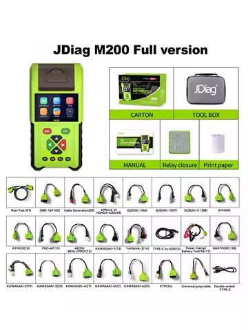 JDiag M200 Motorcycle Diagnostic OBD2 Scanner Moto Fault Code Reader Battery Tester Motoscan Tool For BMW Yamaha Kawasaki Honda