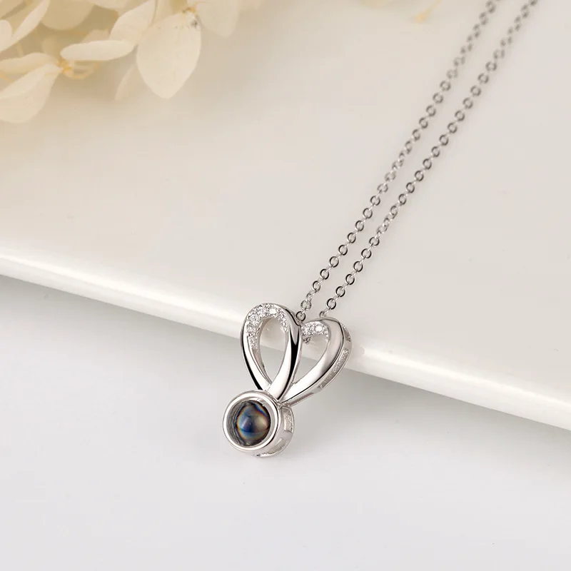 

S925 Silver Bling Heart Projection Customized with Photos Necklace 100 Languages I Love You Jewelry For Women Memory Gift