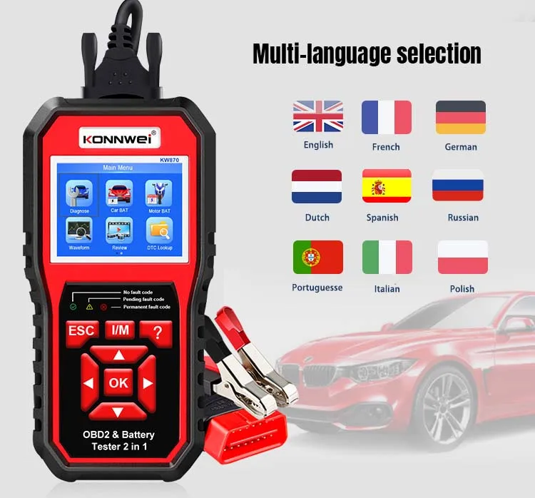 Konnwei KW890 KW880 KW870 12V Car Battery Tester 3 in 1 Automotive Code Reader OBD2 Scanner Analyzer Oil Reset Diagnostic Tool