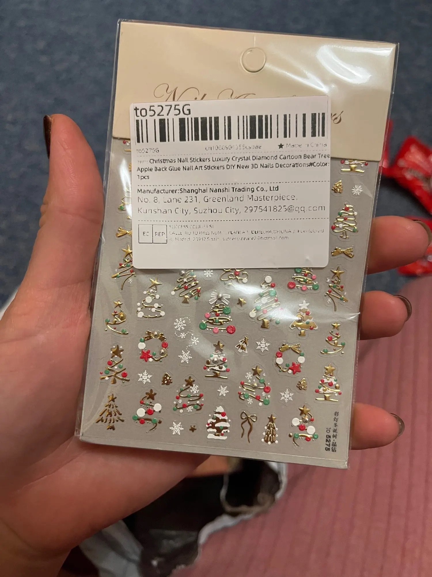 Christmas Nail Stickers Luxury Crystal Diamond Cartoon Bear Tree Apple Back Glue Nail Art Stickers DIY New 3D Nails Decorations photo review