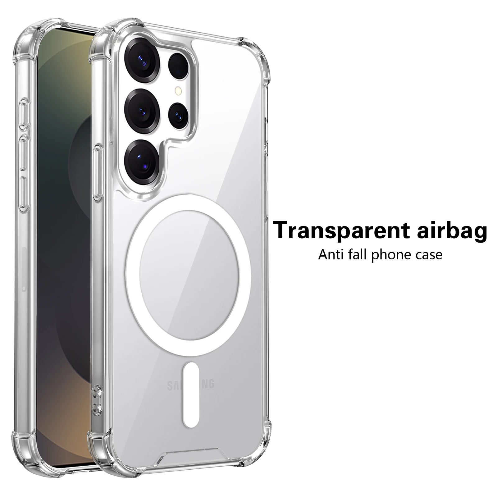 Transparent Airbag Shockproof Case For Samsung Galaxy S26 S25 S24 S23 S22 S21 S20 Ultra Plus FE 5G Magnetic Anti-Scratch Cover