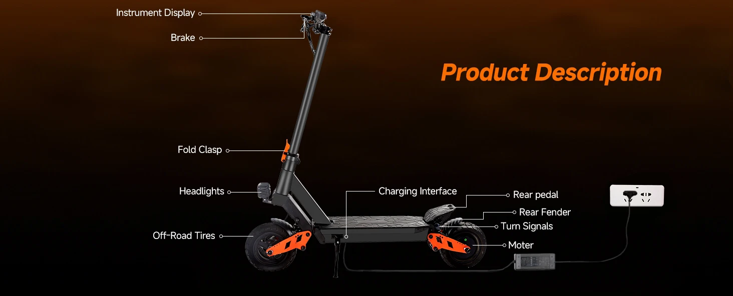 SUNNIGOO Elektroroller für Erwachsene, 800 W Motor, 48 V, 15 Ah Batterie, Offroad-Escooter, 10-Zoll-Offroad-Reifen, faltbarer All-Terrain-E-Scooter – Detail 9