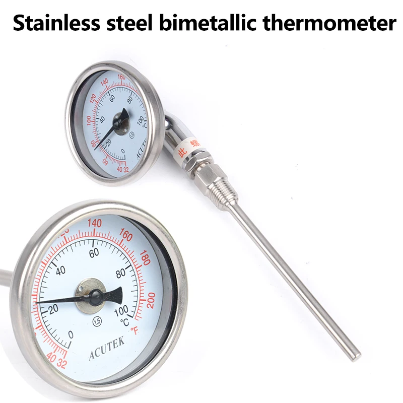 

304 stainless steel bimetallic thermometer 100mm 1/4 thread 50°100°150°200°300°500°