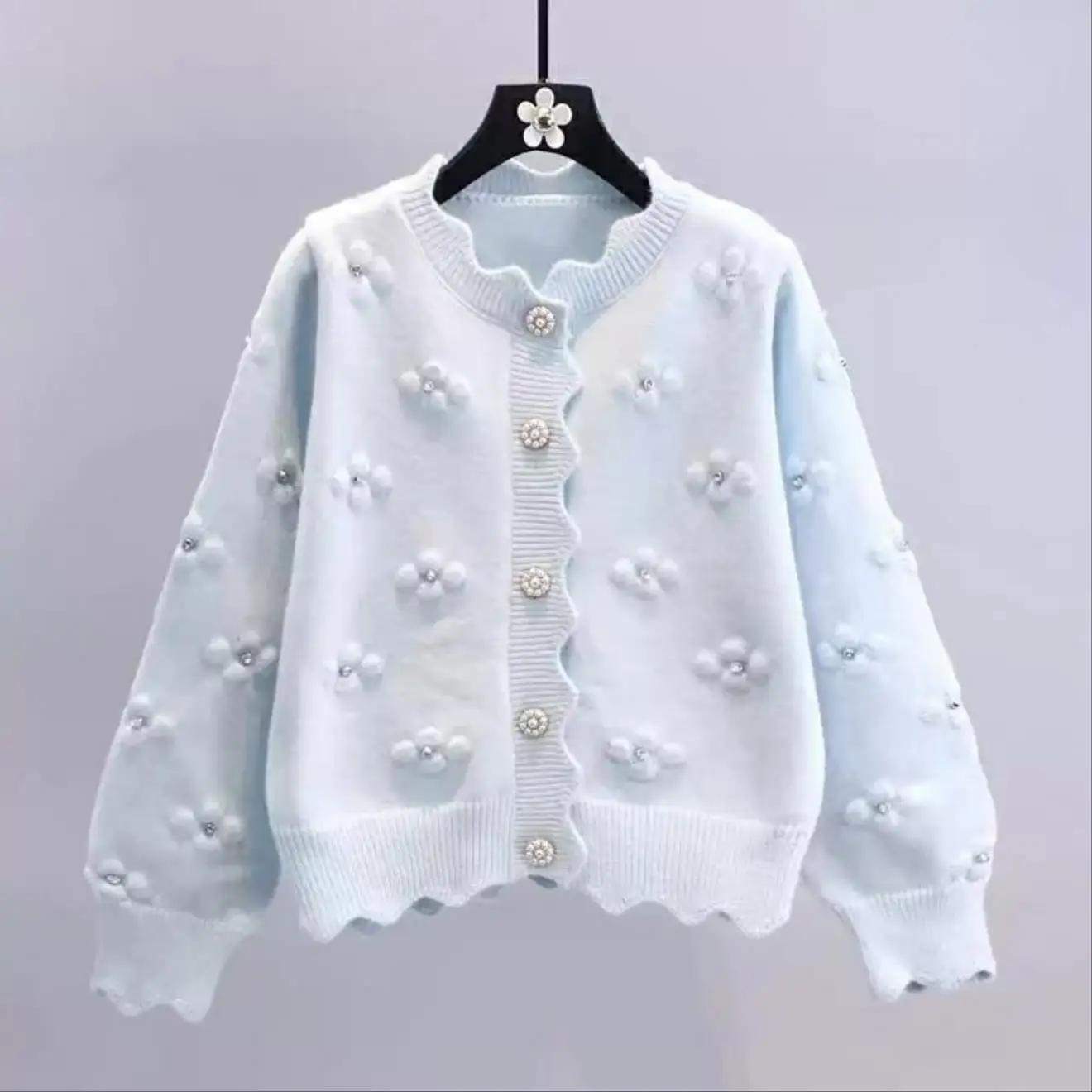 เสื้อสเวตเตอร์แขนสั้นกลิ่นหอมเล็กน้อยสำหรับผู้หญิง สไตล์หลวมและสบายๆ