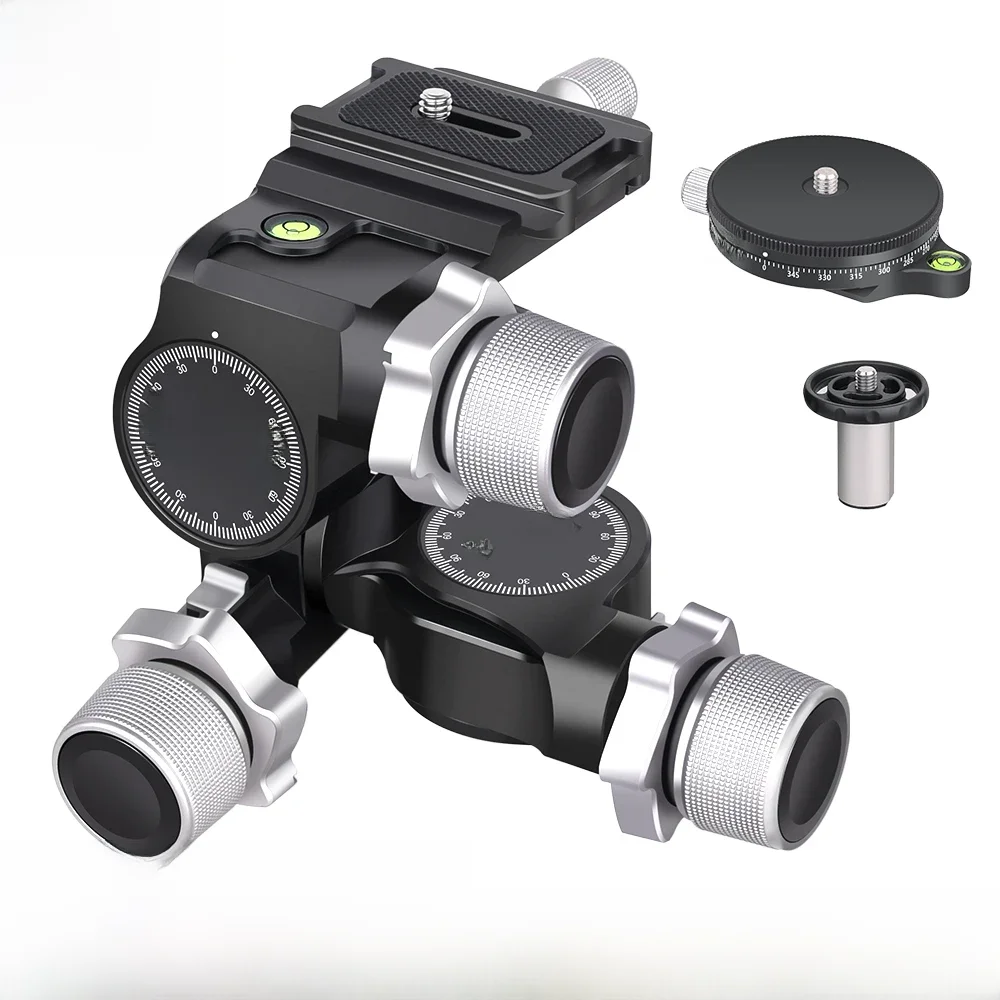 VICELK GH5 Tête de trépied à engrenages 3 voies avec plaque QR de type Arca, micro réglage du millimètre, alliage d'aluminium CNC complet, charge maximale 6 kg