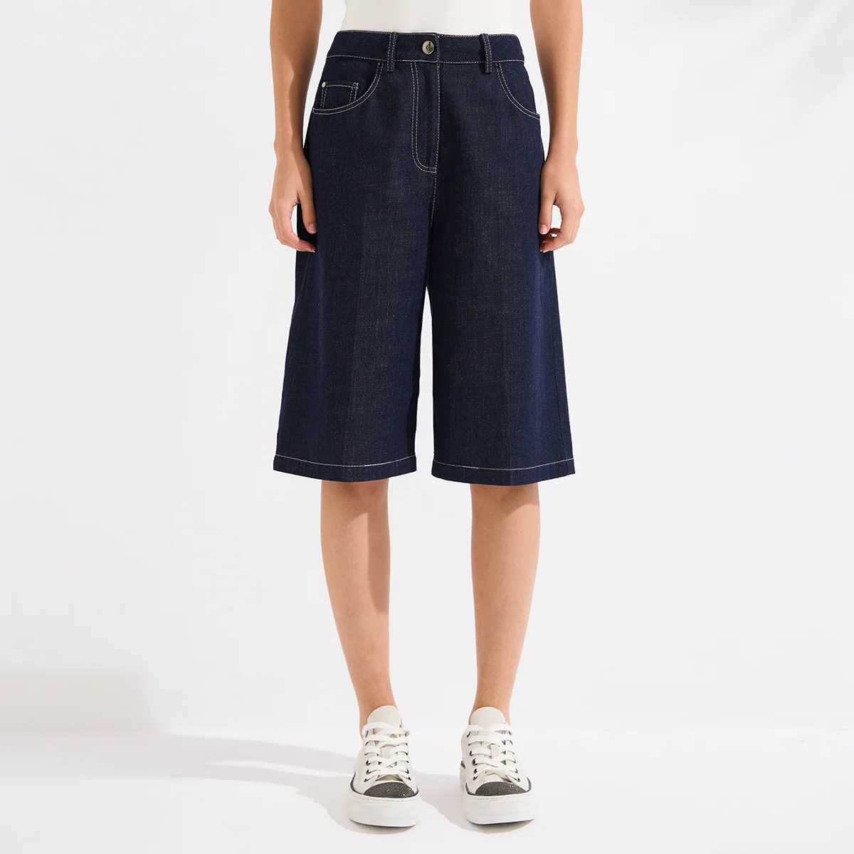 KX7613694 Designer Cotton Linen Denim Shorts Women's Contrast Stitch Wide Leg Short Casual Loose Luxury Short Pant