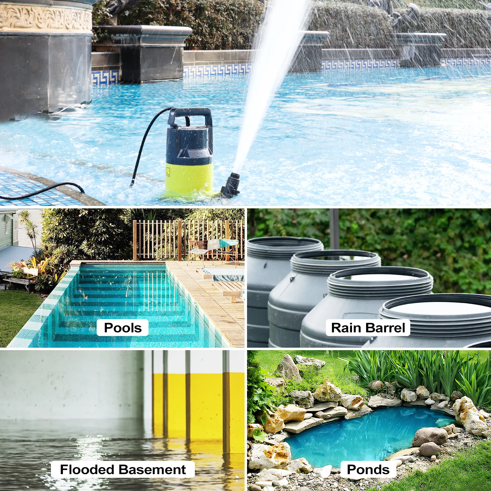 サンプポンプ水中ポンプ1.2HP 5000GPHポータブル水移送排水ポンププール、地下室、温水浴槽用ユーティリティポンプ