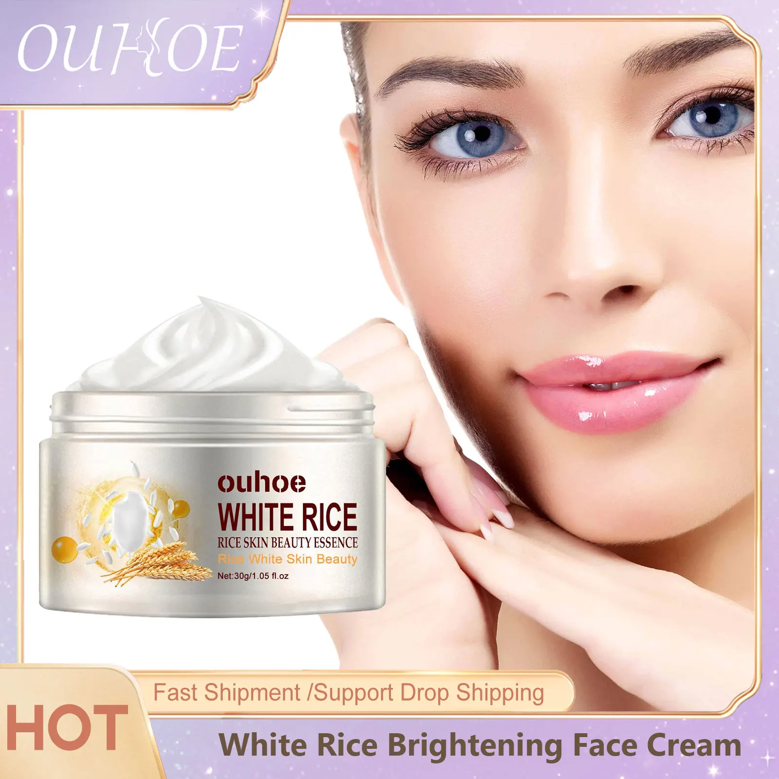 

OUHOE White Rice Brightening Face Cream for Nourishing Moisturizing Hyaluronic Acid Essence Tightening Face Cream Skin Care 30g