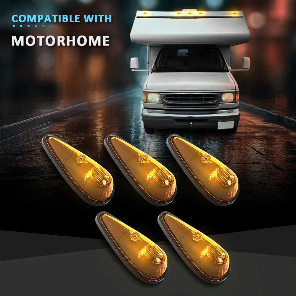 

5Pcs 9 Led Amber Front Teardrop Cab Marker Lights 12V2W New Fit for Motorhome Rv Truck Waterproof Durable Snowproof Dustproof