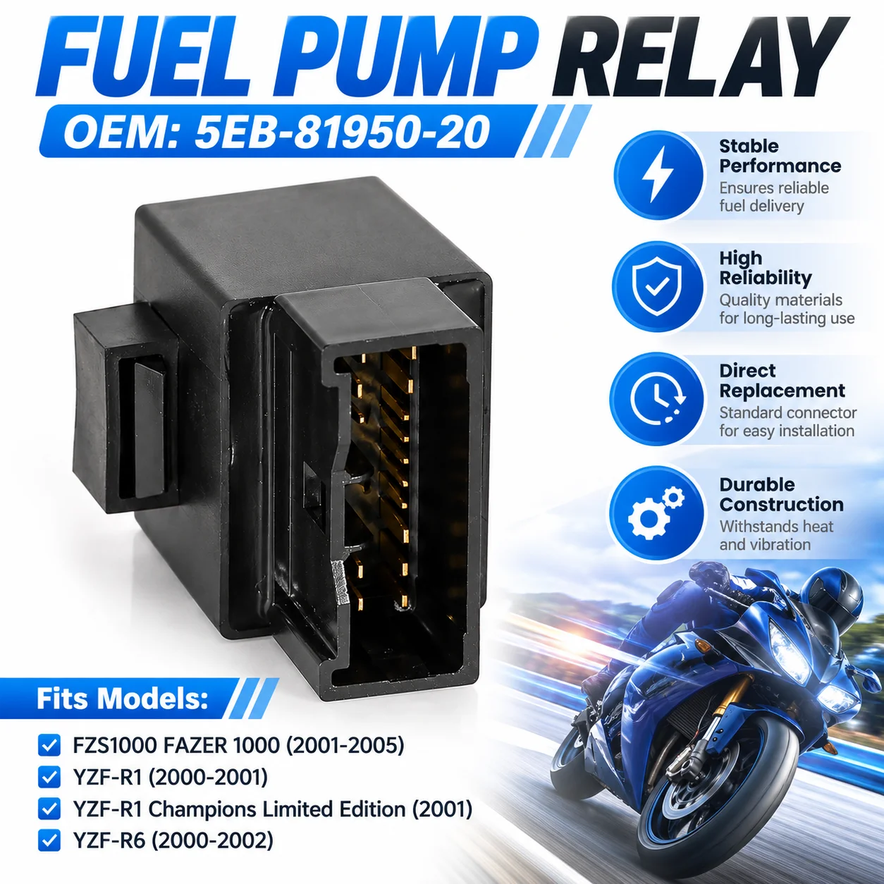 High Quality Relay Assy 5EB-81950-20 Compatible with Yamaha YZR R6 00-02 R1 00-01 FZS1000 FAZER 1000 01-05 R1 Champions Limited