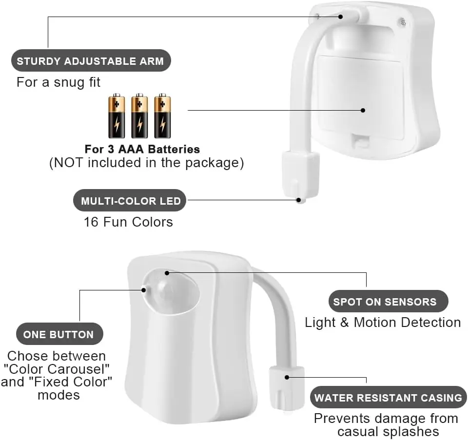 مستشعر كشف الحركة لأضواء المرحاض، عبوة واحدة من ضوء الليل الذكي للحمام، 16 لونًا متغيرًا داخل وعاء المرحاض، ضوء ليلي، #6