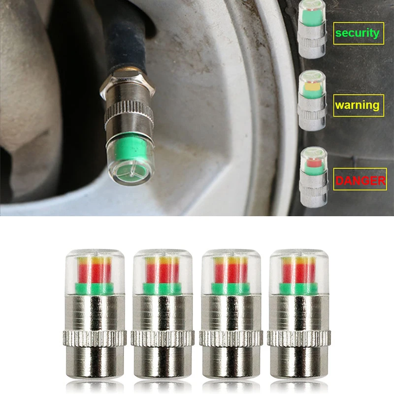 4PCS Car Truck Motorcycle Tire Pressure Monitoring Alarm Auto Tire Pressure Indicator Caps Tire Air Alert Cap Car Accessories