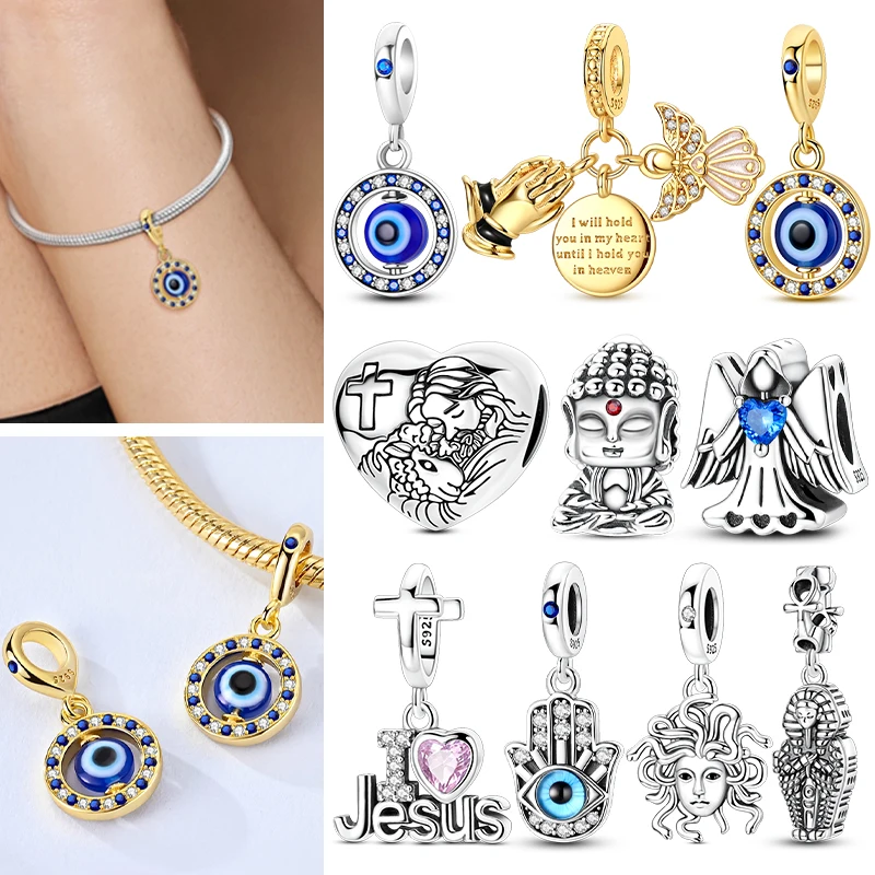 925 Sterling Silver Charms Beads Pendant Rotating Eye Cross Angel Religious Symbol Charms Fit Original Bracelet DIY Jewelry Gift