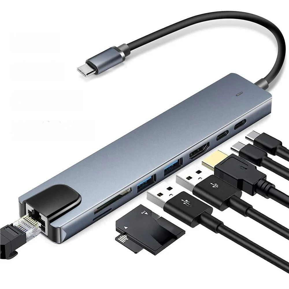 USB 3.0 Type C HUB USB C Docking Station naar HDMI 4K 30HZ Type C naar RJ45 100Mbps Ethernet Adapter VGA Extender Hoofdtelefoon PD 100W - afbeelding 2