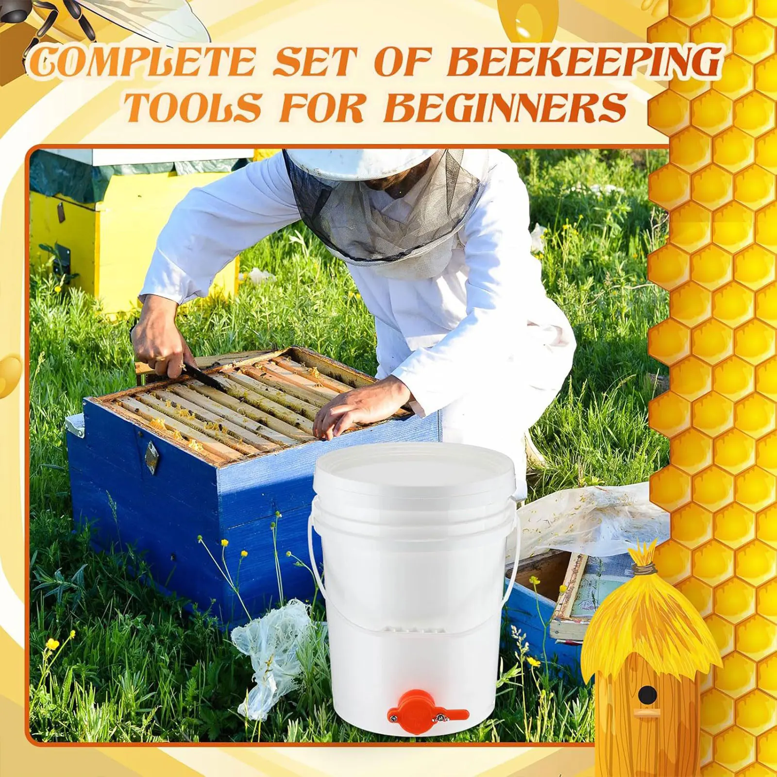 

1Pc Honey Pail 20 L Household Container Beekeeper Supplies with Lid Cover Portable Thickened for Home Beekeeping Harvesting Tool