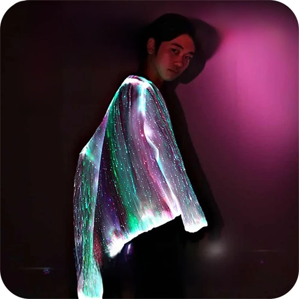 Lumisonata 7 kolorowe światła kostiumy do tańca kobiety mężczyźni Unisex kurtka Luminous światłowodowe Zip Jakets formalny blezer garnitur projekt — zdjęcie 2