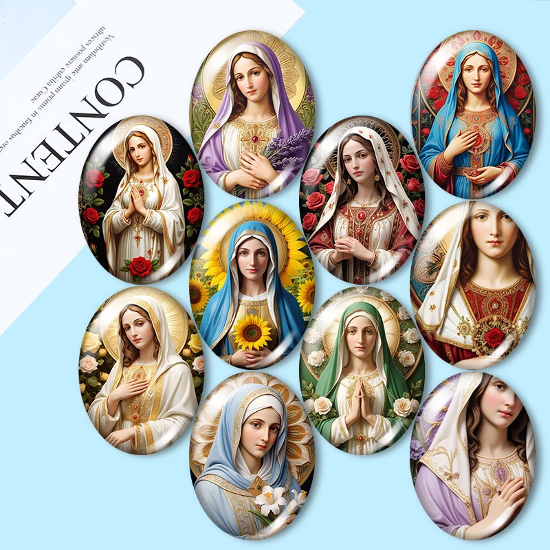 Our Lady of Fatima 10pcs 10x14mm/13x18mm/18x25mm/30x40mm Oval photo glass cabochon demo flat back Making findings