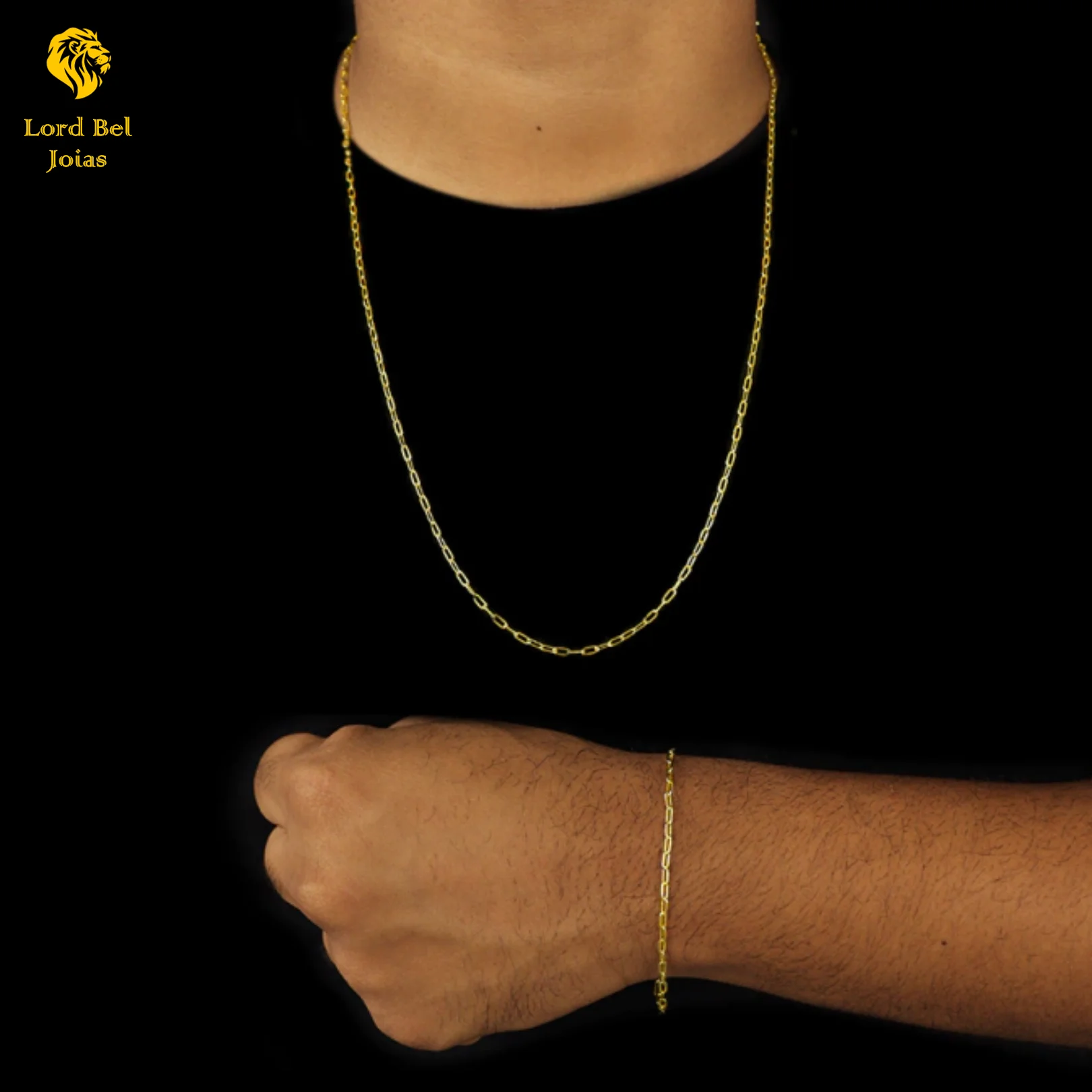 1mm Tijolinho Chain Jewelry Kit + Former Coin Chain Bracelet-Eternal 18K Shine | Lord Bel Jewelry of Brazil