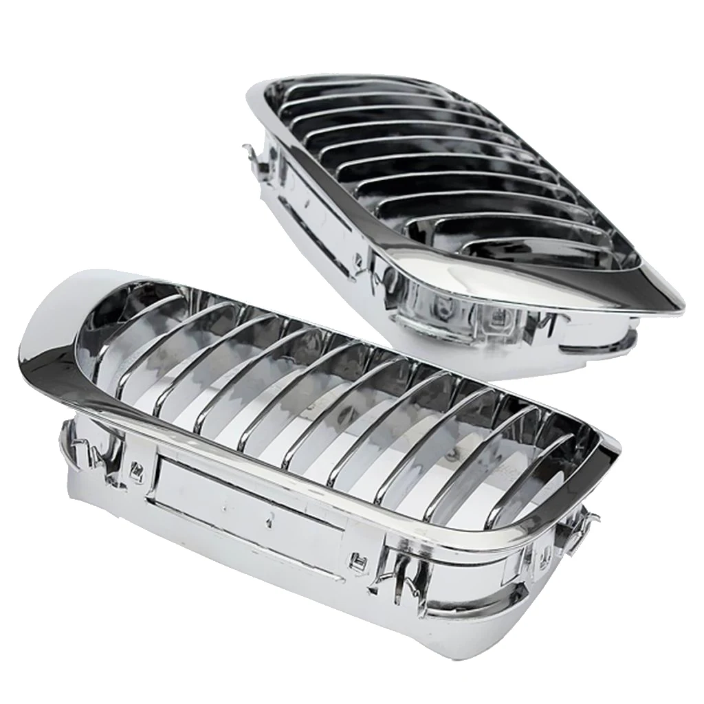 2 Pieces Silver Front Hood Grill Chrome Grille Mesh for BMW E46 M3 3 Series,Car Gloss Black Front Bumper Double Slat Line Grille